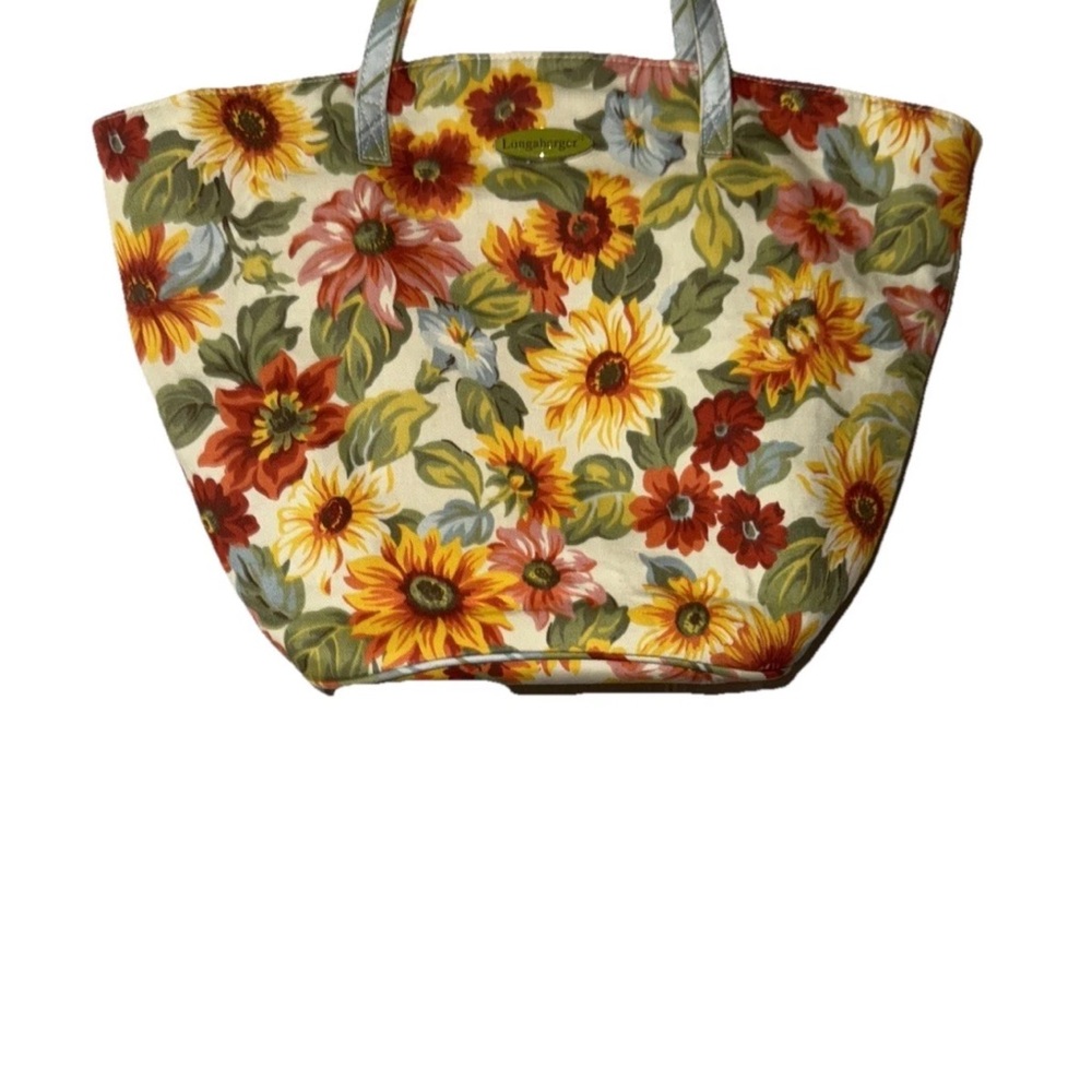 Longaberger Multicolor Floral Cotton Tote Cottagecore Y2K Retro Striped Lining